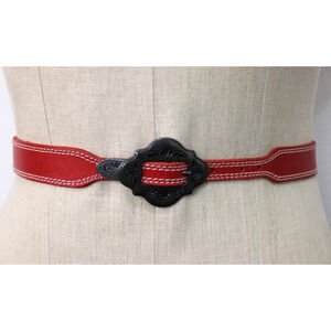 Vintage 80’s Liz Claiborne Stitched Red Leather Belt Western Women's Medium